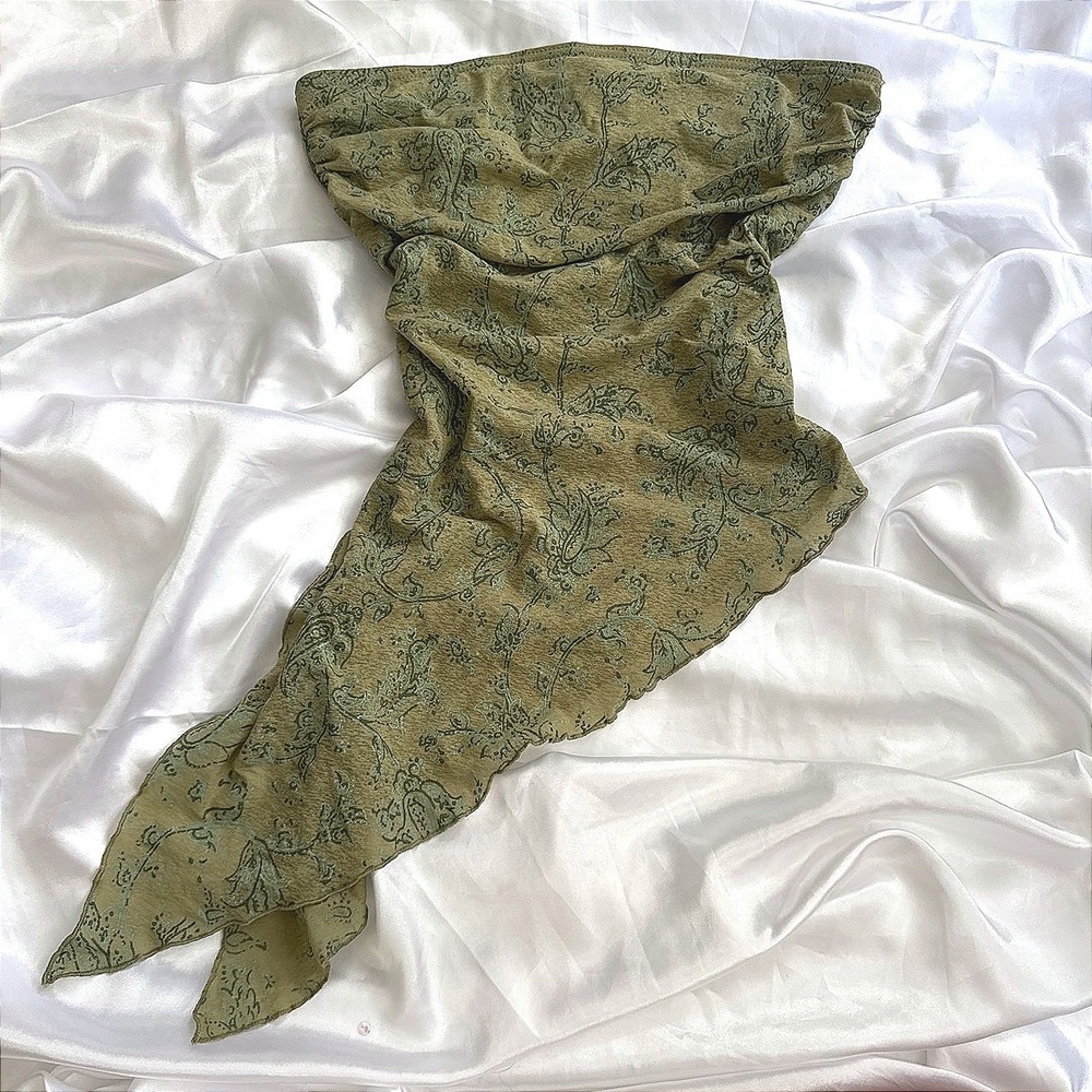 Supre Moss Green Paisley Floral Asymmetrical Handkerchief Tube Top Large